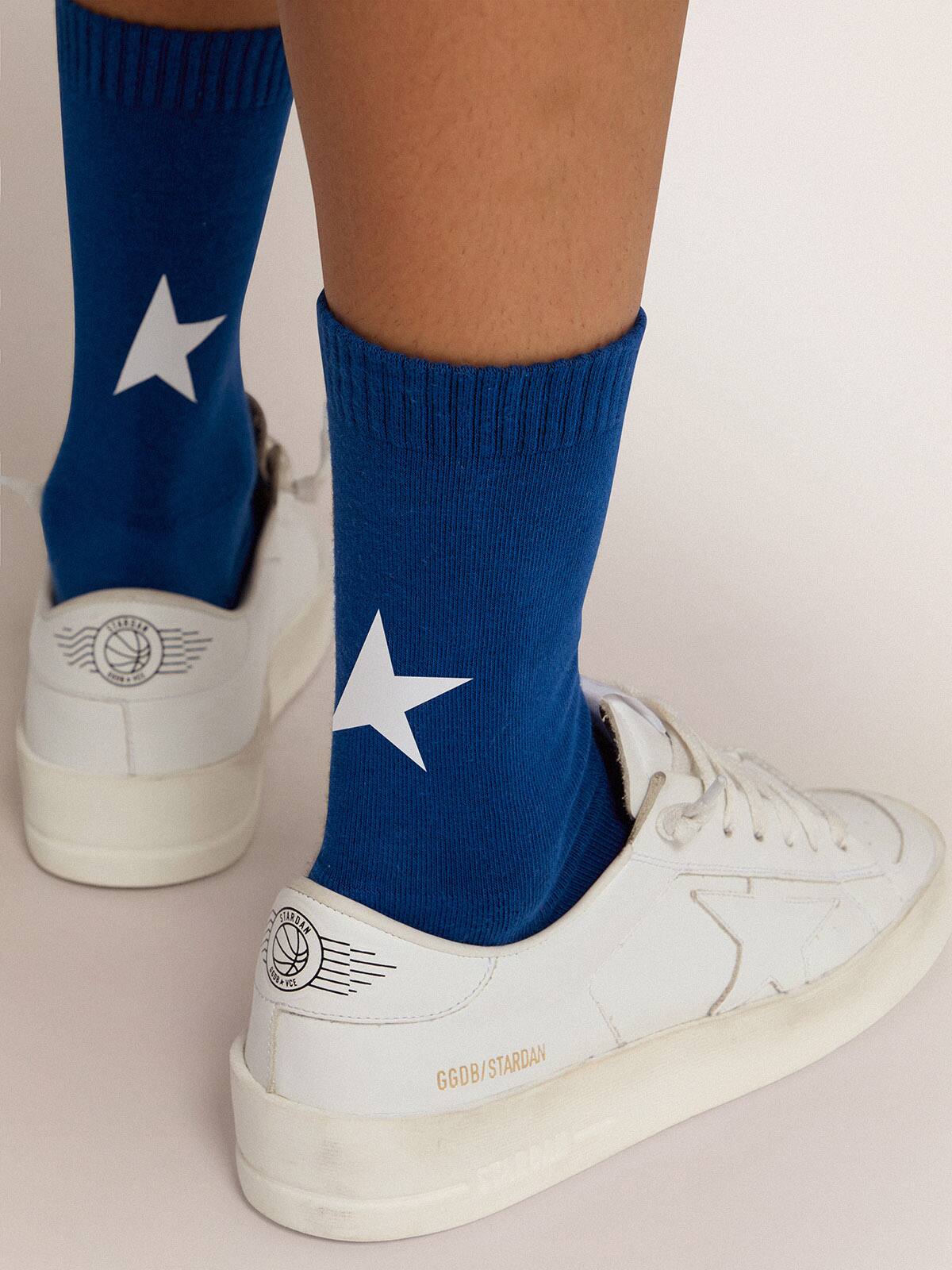 Golden Goose - Royal blue cotton socks with white Golden Goose star in 