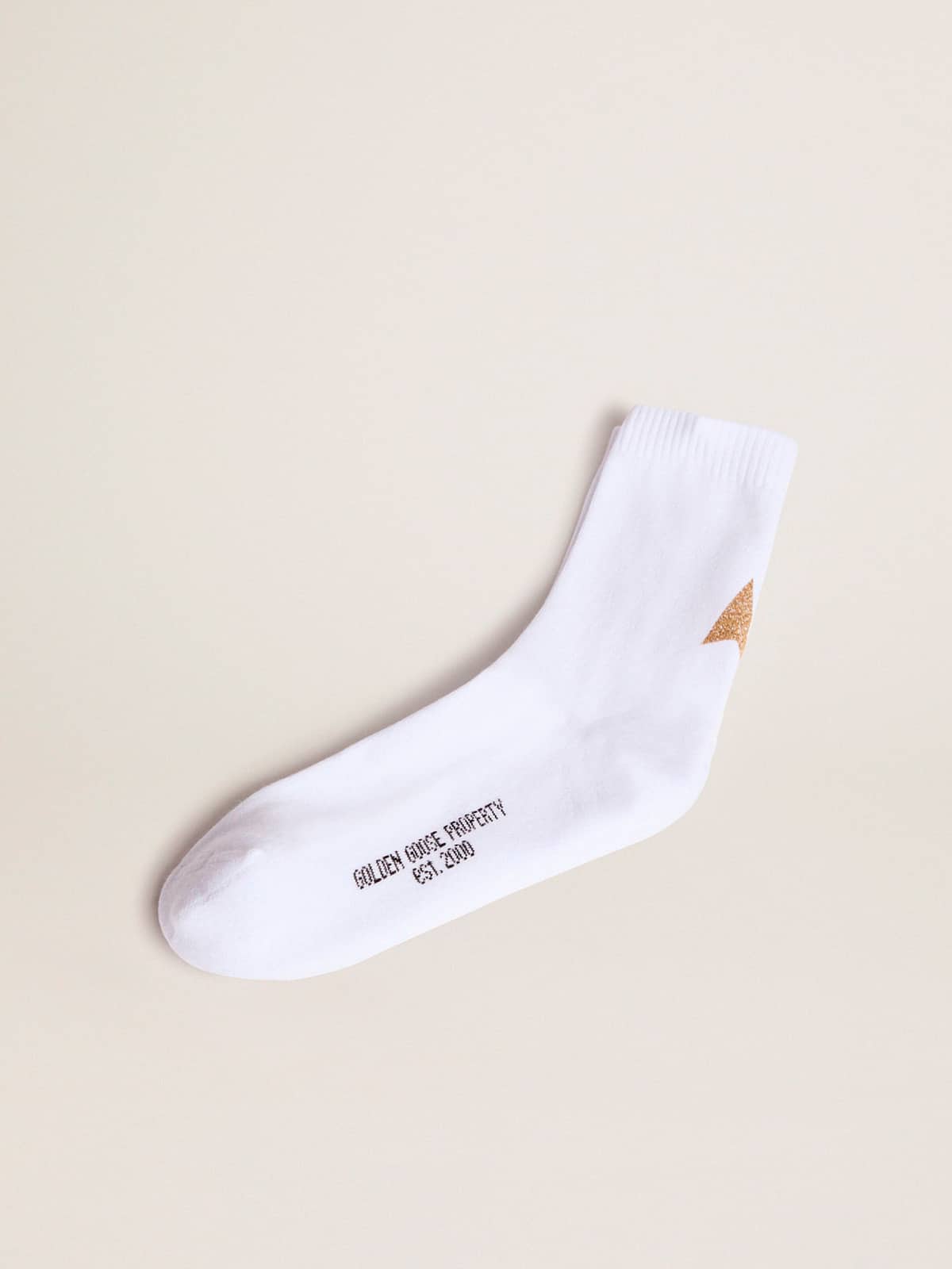 Golden Goose - Weiße Socken aus der Star Collection mit Stern in Goldglitzer in 