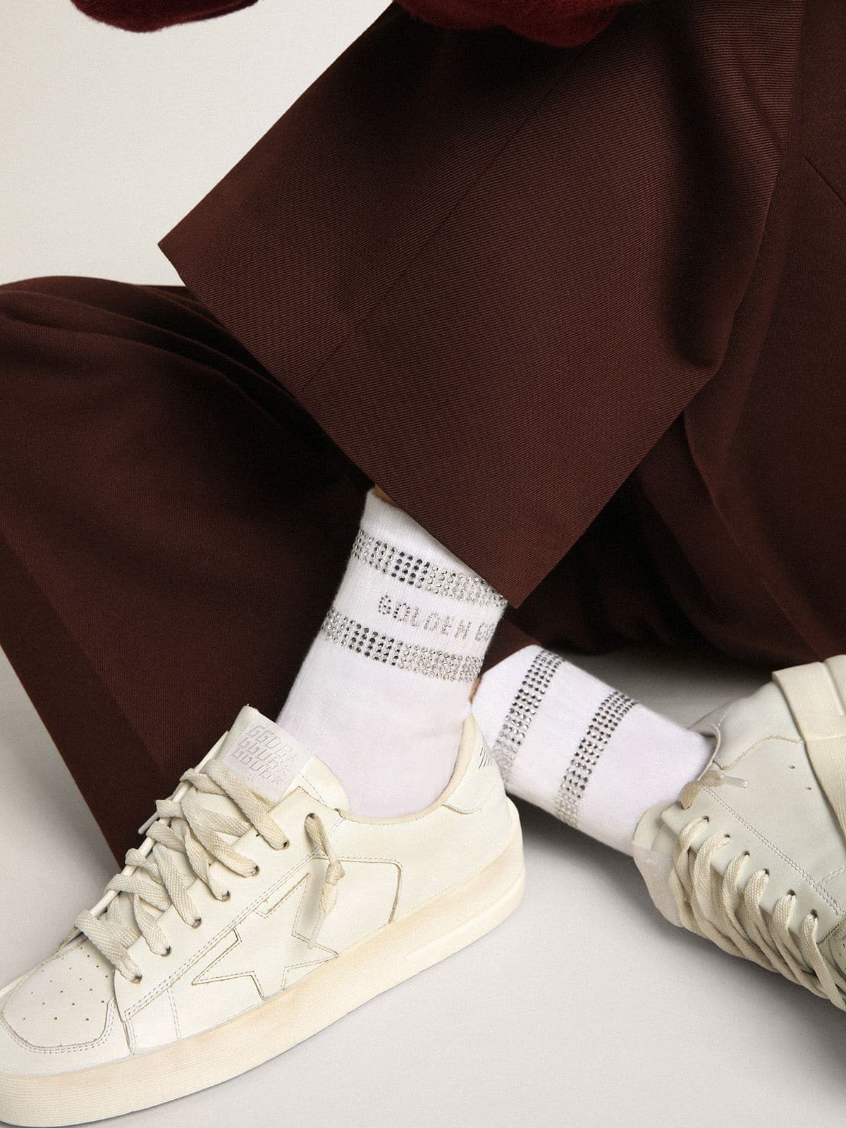 Golden Goose - Calzini Unisex in cotone bianco con cristalli applicati in 