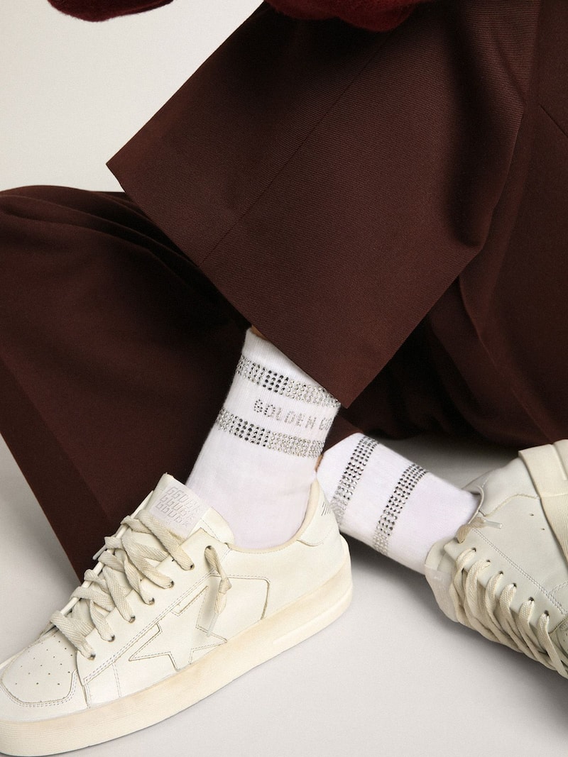 Golden Goose - Calzini Unisex in cotone bianco con cristalli applicati in 