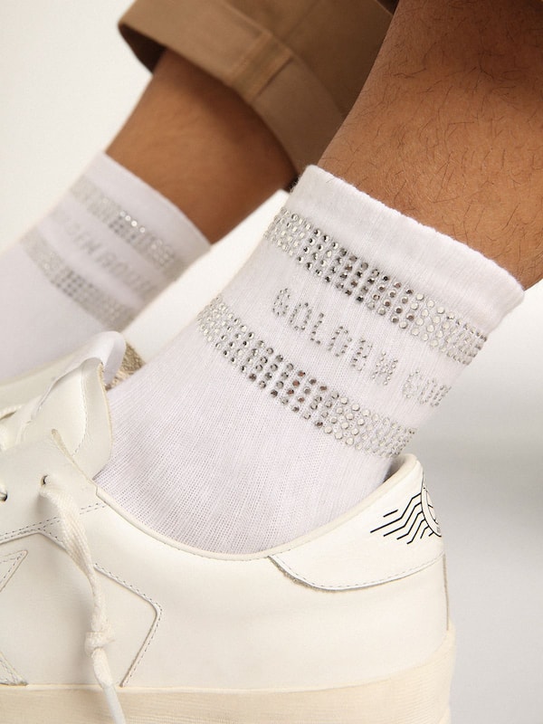 Golden Goose - Unisex socks in white cotton with decorative crystals in 