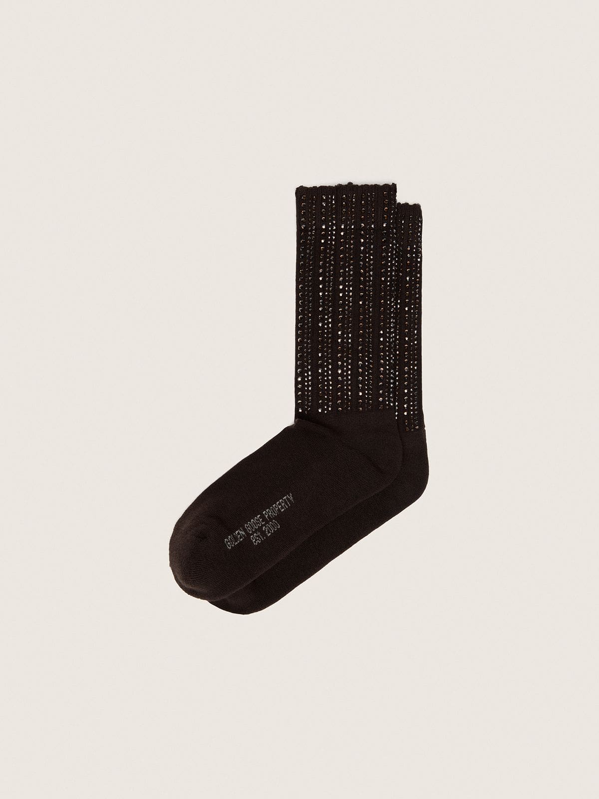Golden Goose - Dunkelbraune Socken mit Distressed-Details und Strassapplikation in 