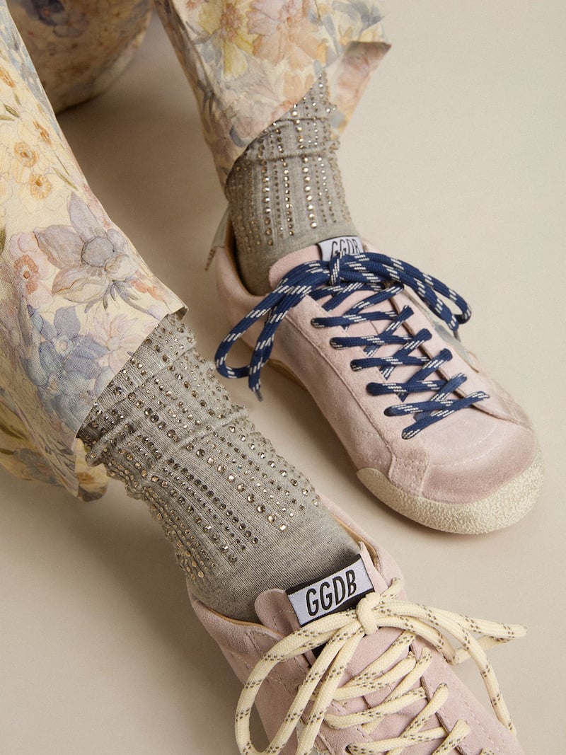 Golden Goose - Calzini grigi con cristalli applicati sul gambale in 