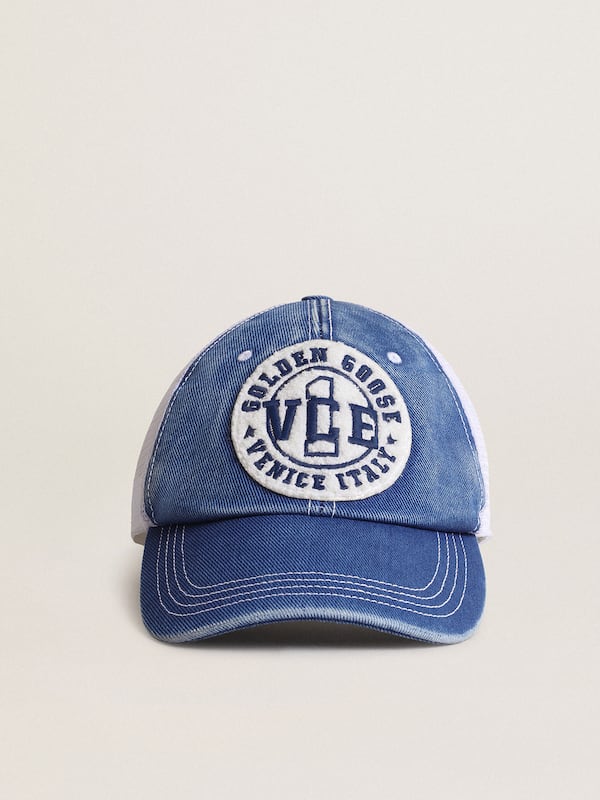 Golden Goose - Hat in vintage light blue cotton with white mesh and patch on the front in 