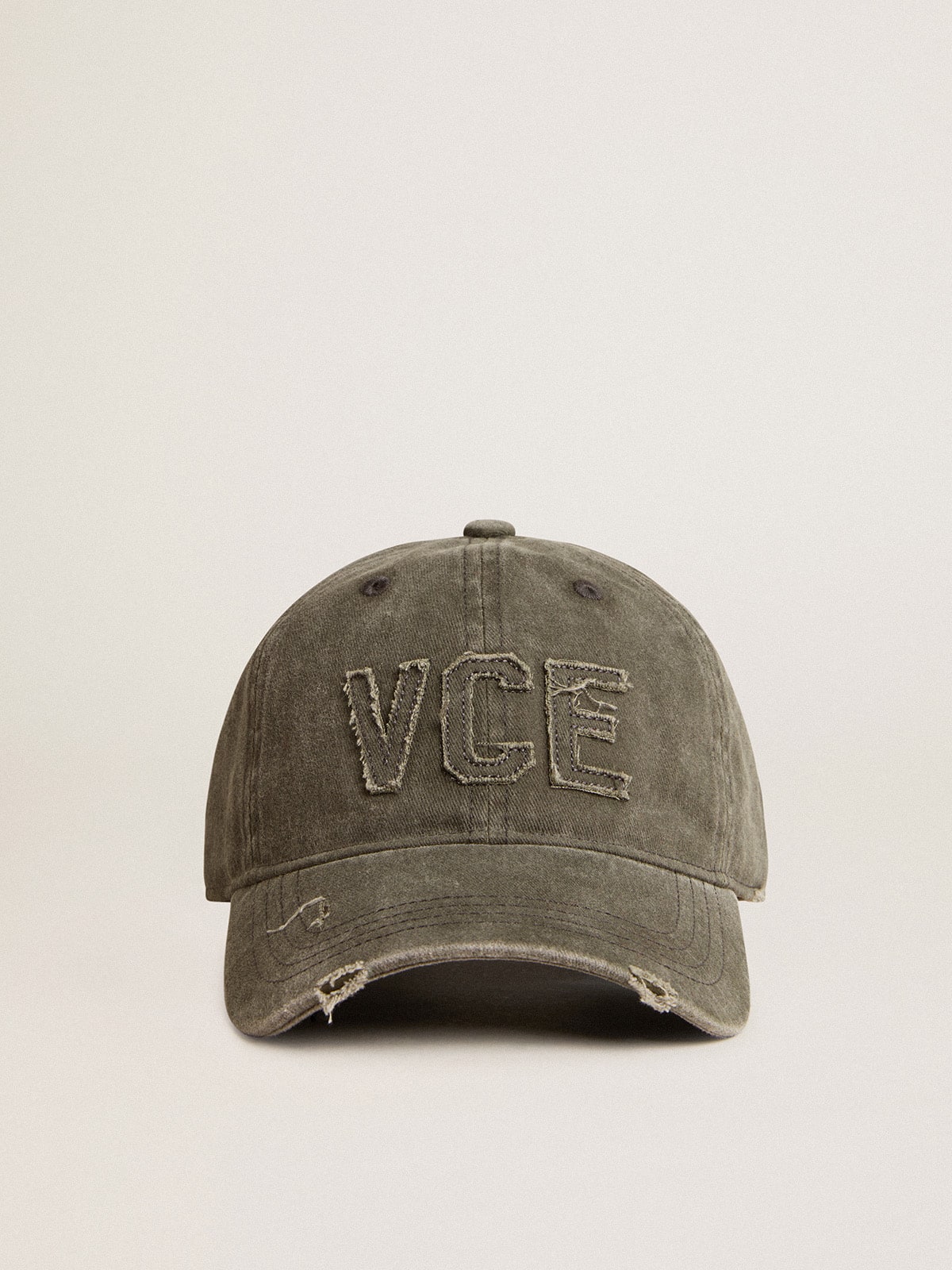 Golden Goose - Olive-green cotton baseball cap with a lived-in finish in 