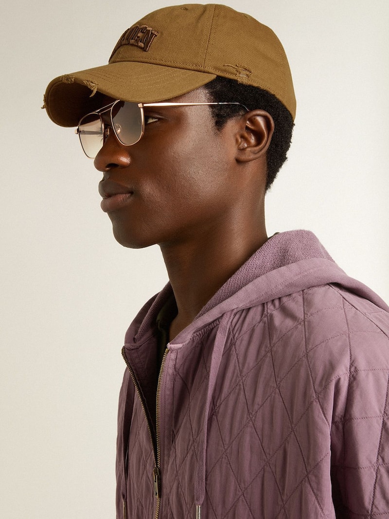 Golden Goose - Casquette de baseball en coton beige &agrave; l&rsquo;effet us&eacute; in 