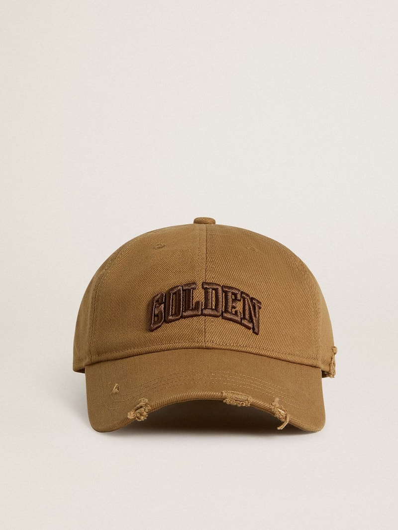 Cappellino da baseball in cotone color beige dal trattamento lived-in