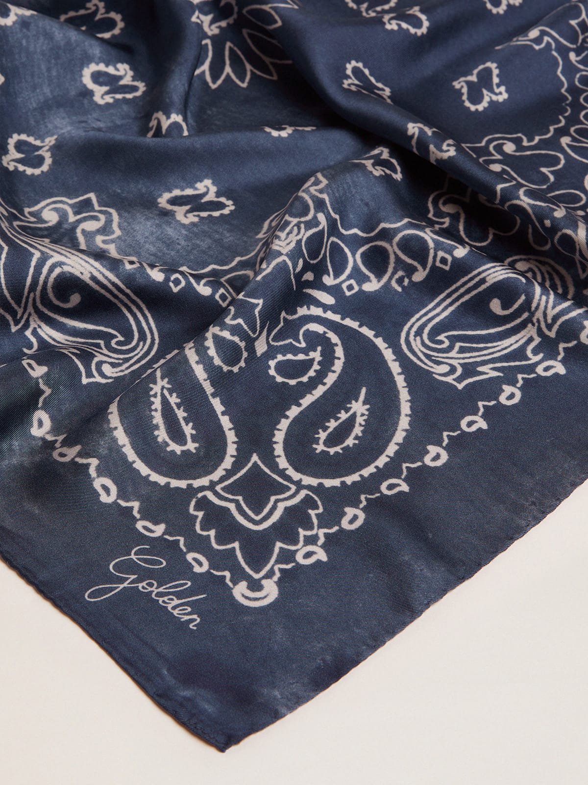 Denim blue Golden Collection scarf with paisley pattern Golden Goose