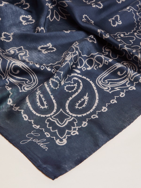 Golden Goose - Denim-blue Golden Collection scarf with paisley pattern in 