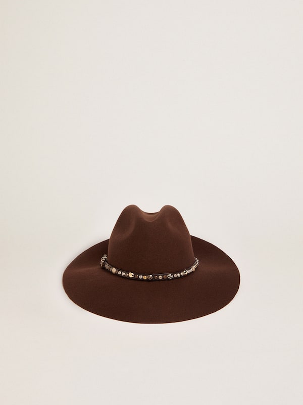 Golden Goose - Coffee-brown hat with studded leather strap in 