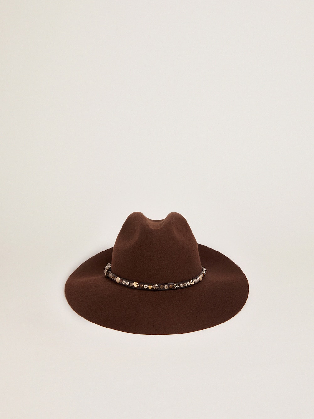 Golden Goose - Coffee-brown hat with studded leather strap in 