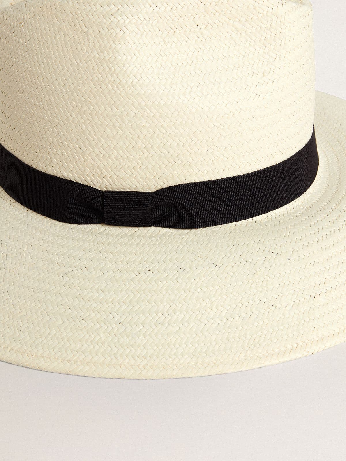 Golden Goose - Golden fedora hat in white straw with black ribbon and marine print under the brim in 