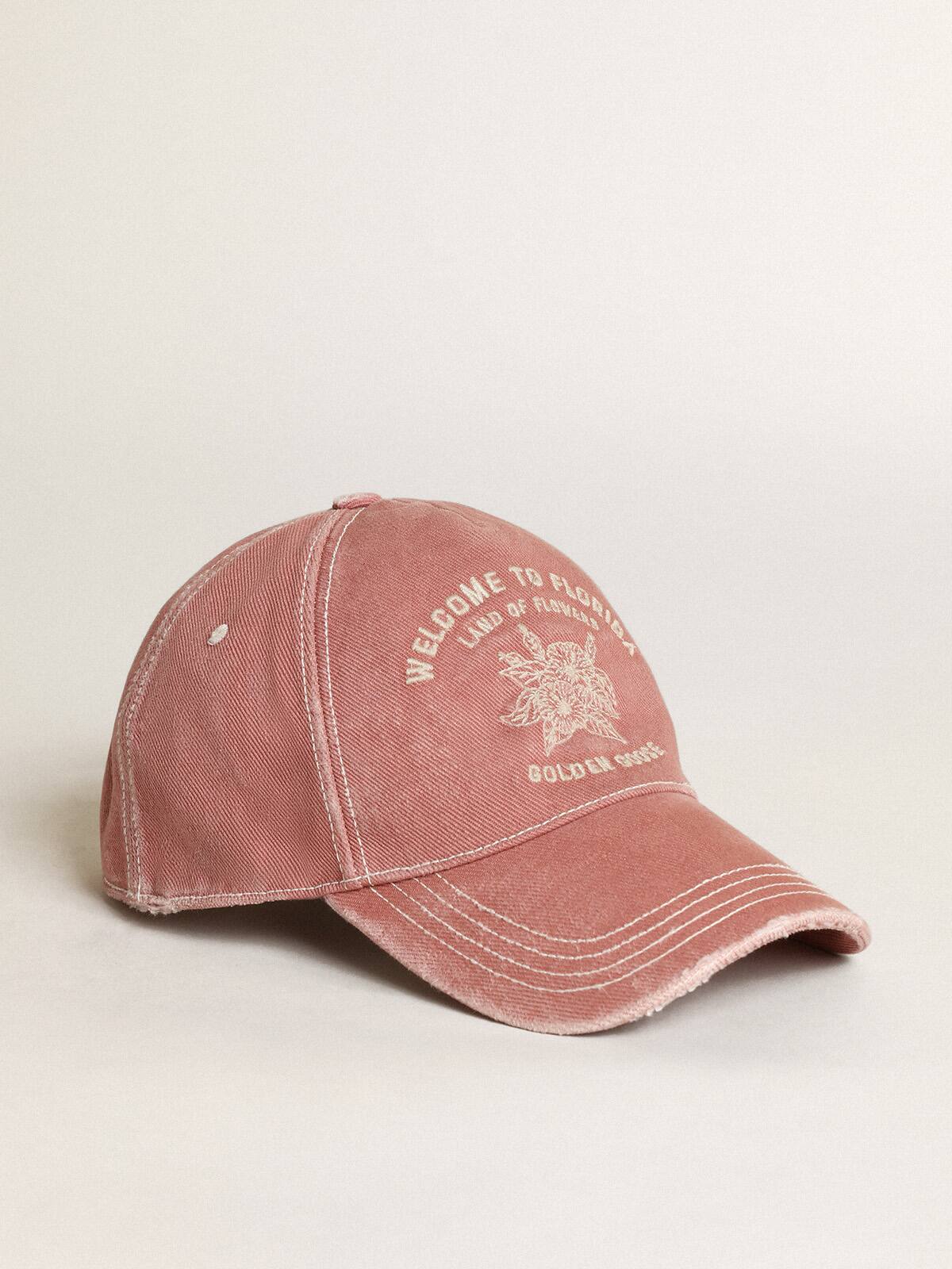 Golden Goose - Pale mauve Journey Collection baseball cap with a distressed effect and white embroidery on the front in 