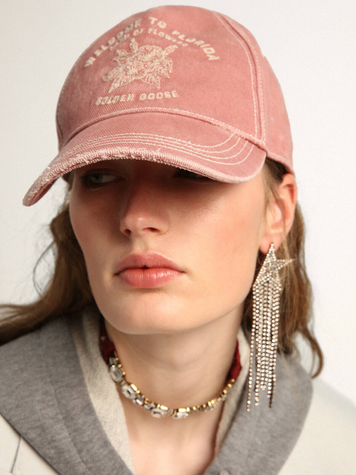 Golden Goose - Pale mauve Journey Collection baseball cap with a distressed effect and white embroidery on the front in 