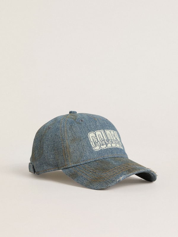 Golden Goose - Denim-colored cotton baseball cap with a lived-in finish in 