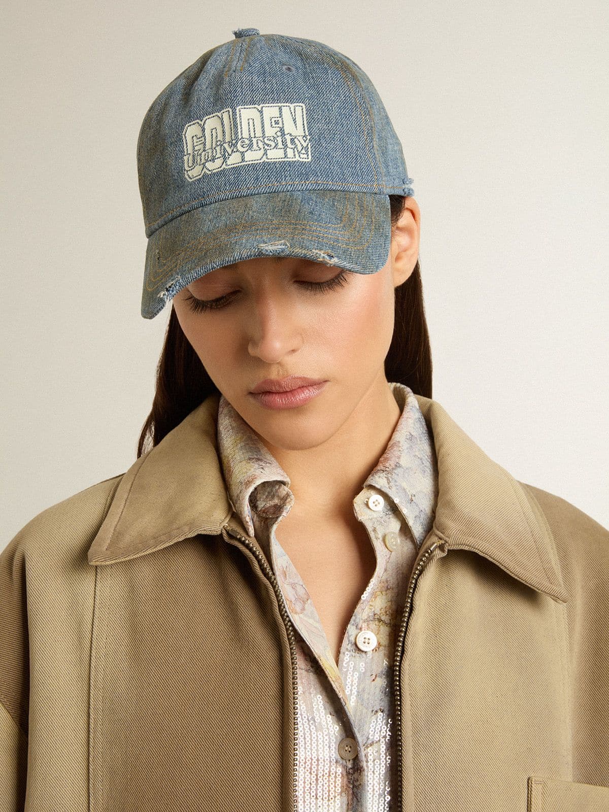 Golden Goose - Cappellino da baseball in cotone color denim dal trattamento lived-in in 