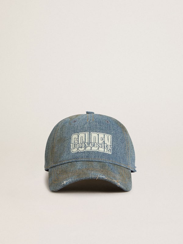 Golden Goose - Denim-colored cotton baseball cap with a lived-in finish in 