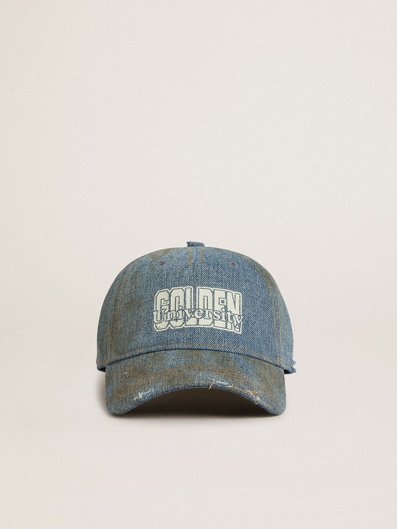 Denim-colored cotton baseball cap with a lived-in finish