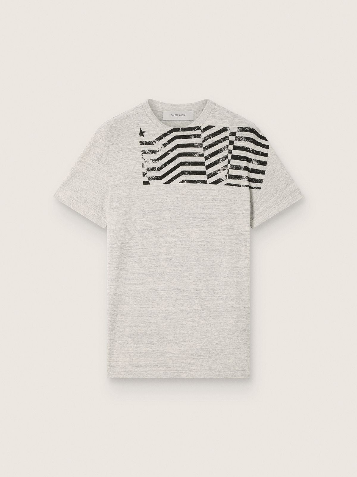 T-shirt unisexe en jersey gris chiné avec imprimé drapeau — Golden Goose