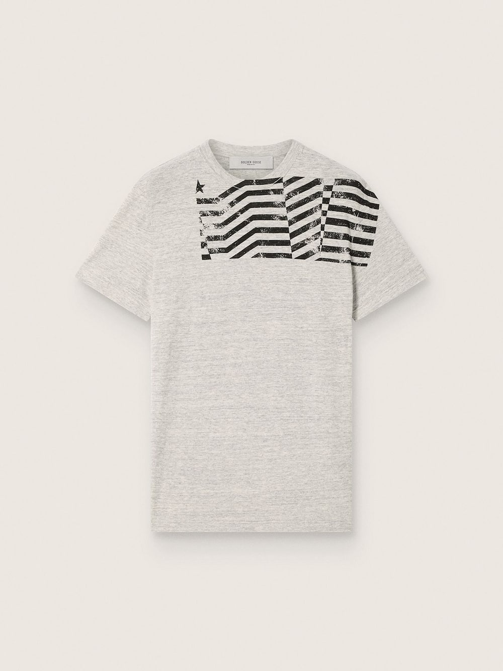 T-shirt unisexe en jersey gris chiné avec imprimé drapeau — Golden Goose