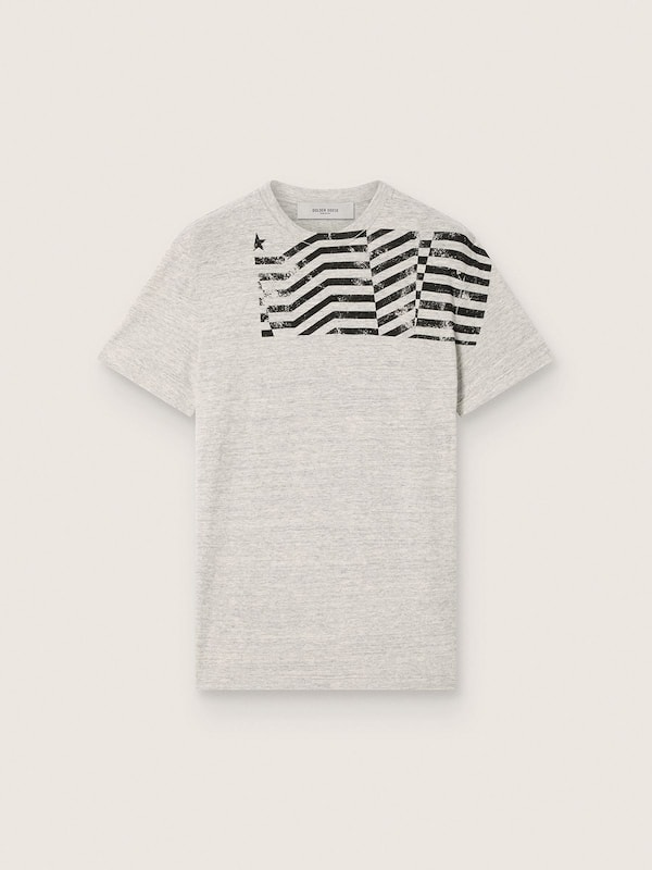 Golden Goose - T-shirt unisexe en jersey gris chin&eacute; avec imprim&eacute; drapeau in 