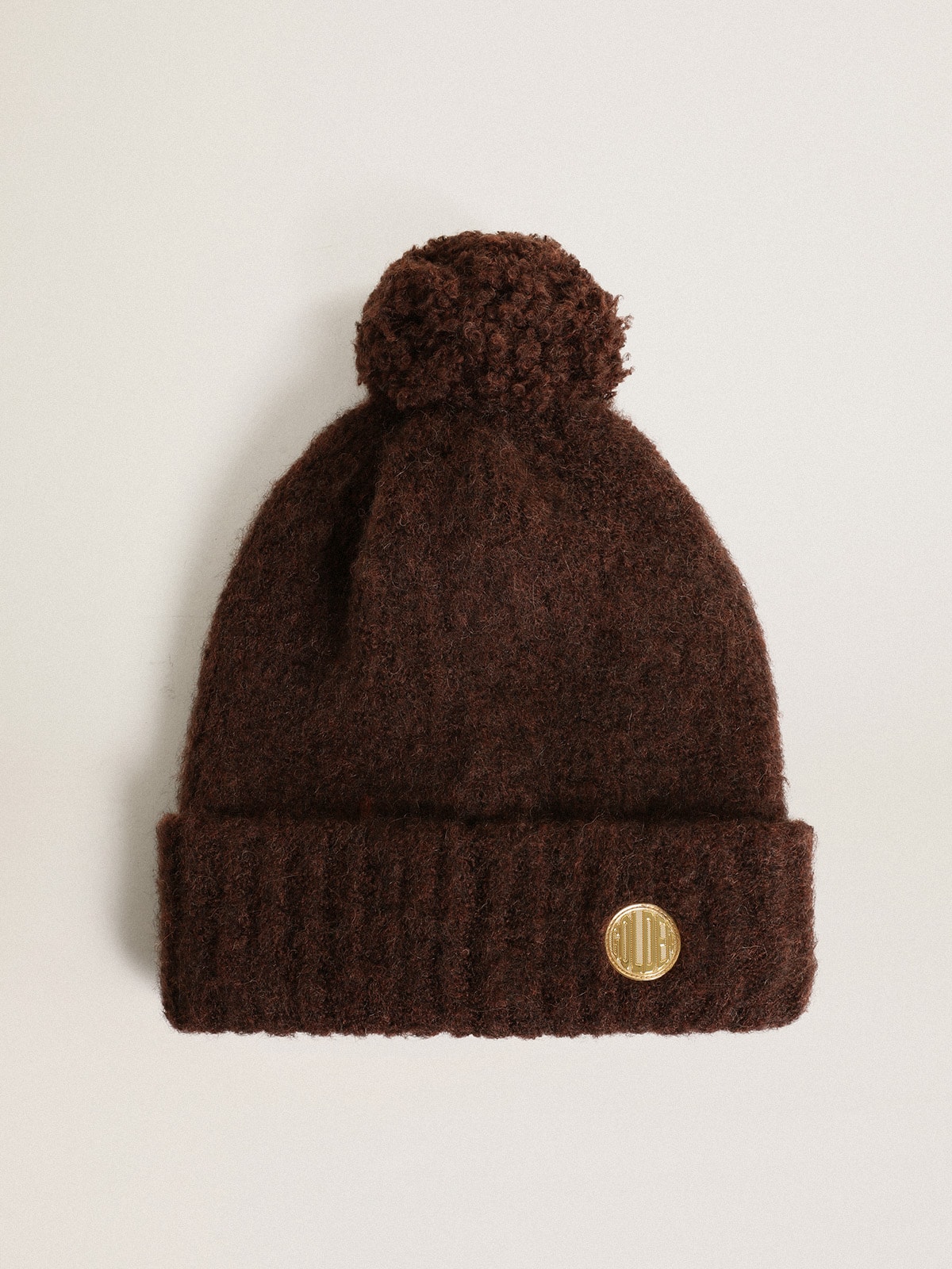 Golden Goose - Coffee-colored wool beanie with pompom in 