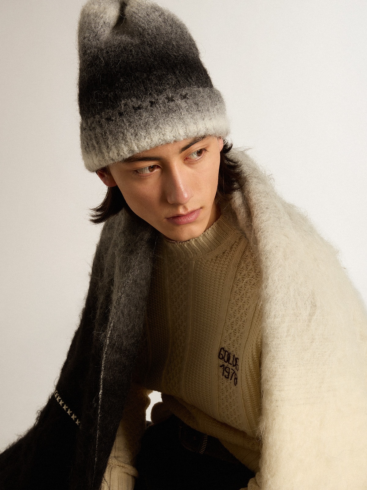 Golden Goose - Black and white wool beanie with pompom in 