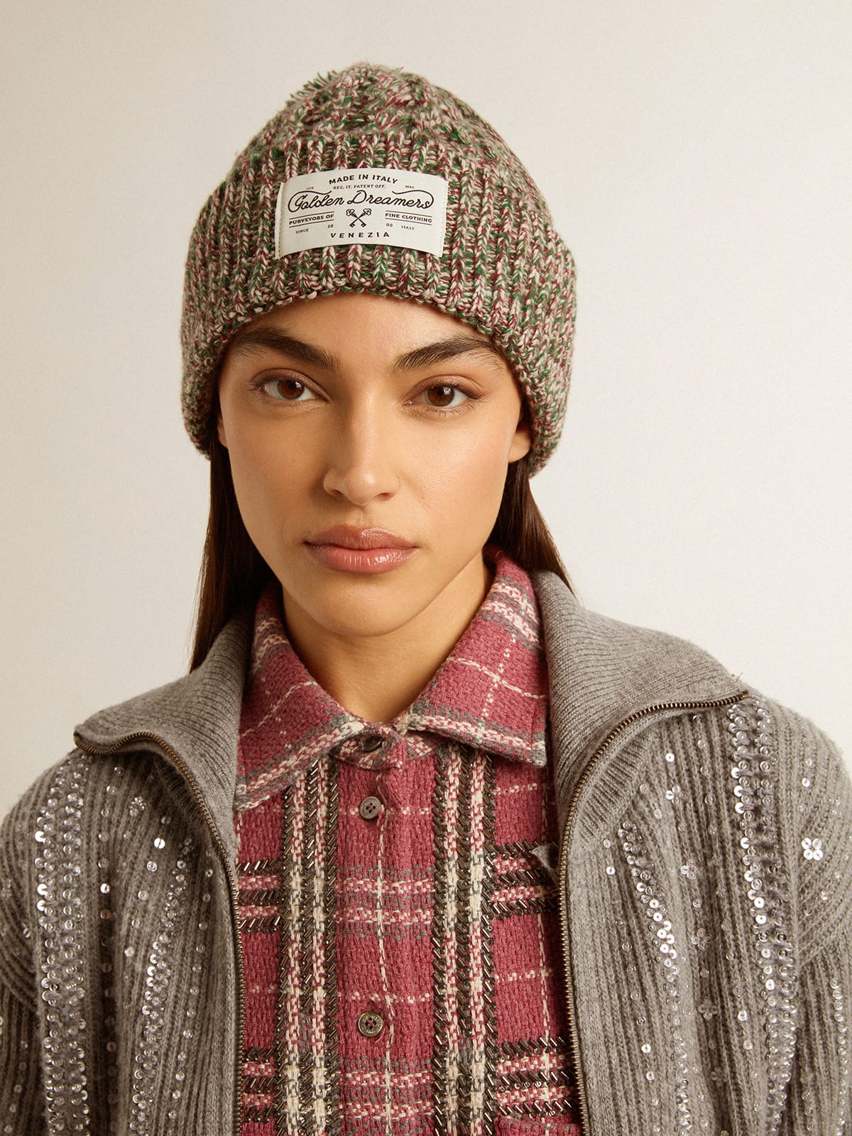 Multicolored wool beanie with pompom Golden Goose