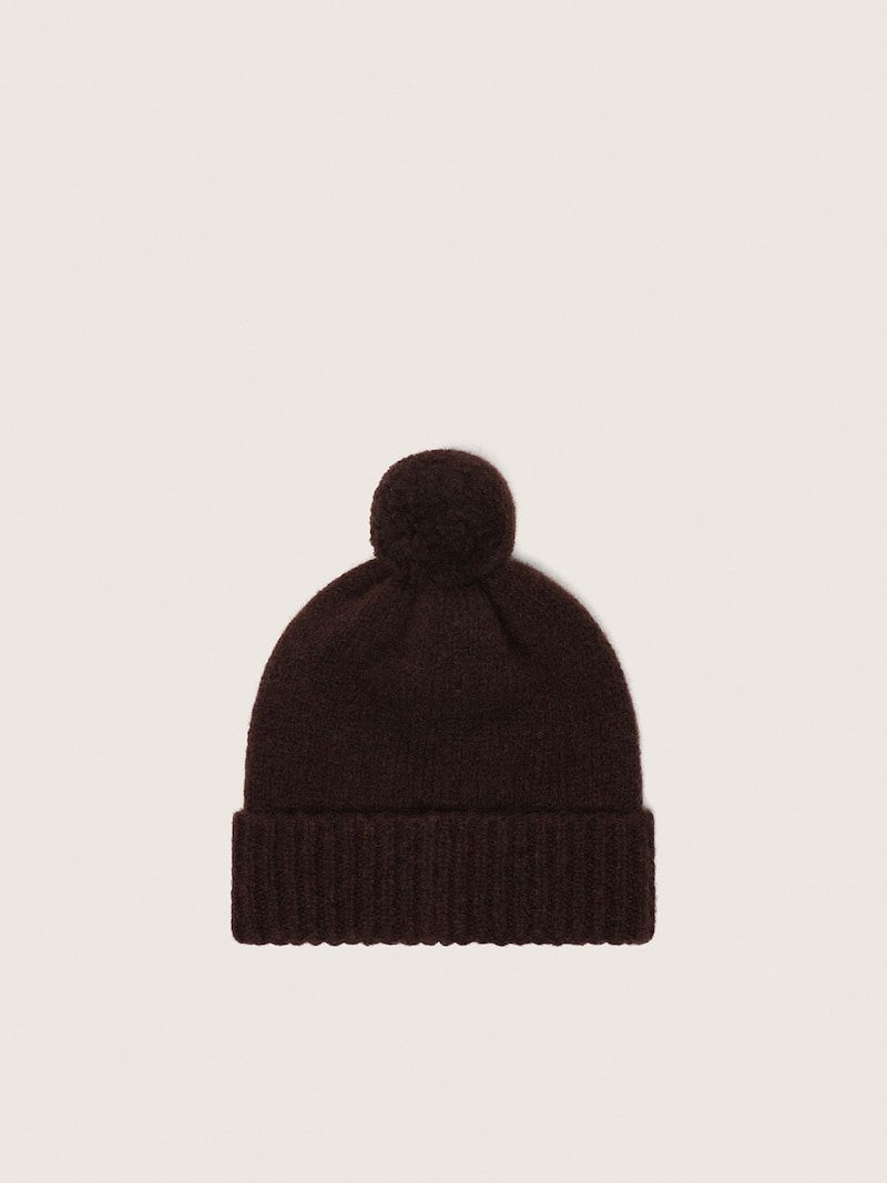 Golden Goose - Bonnet en laine alpaga marron fonc&eacute; avec pompon et &eacute;tiquette contrast&eacute;e in 