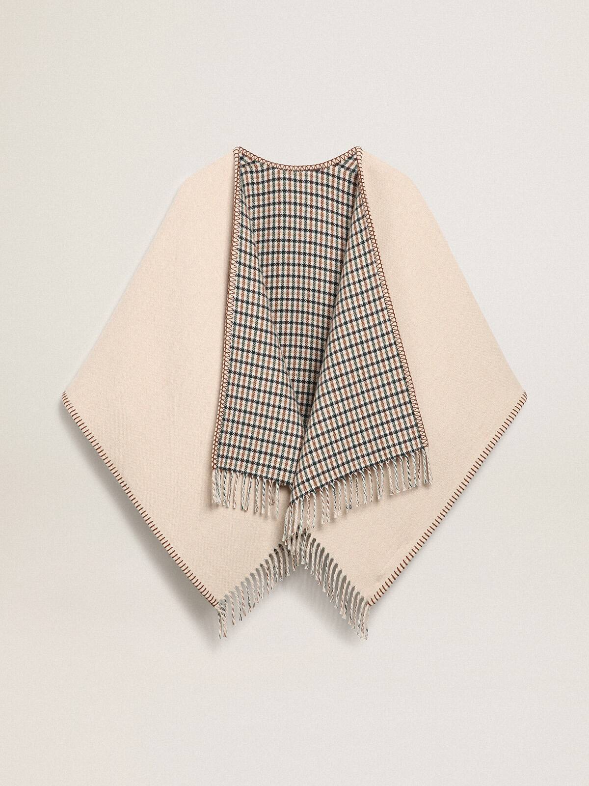 Golden Goose - Poncho in double face cream-colored wool with check pattern and lettering in 