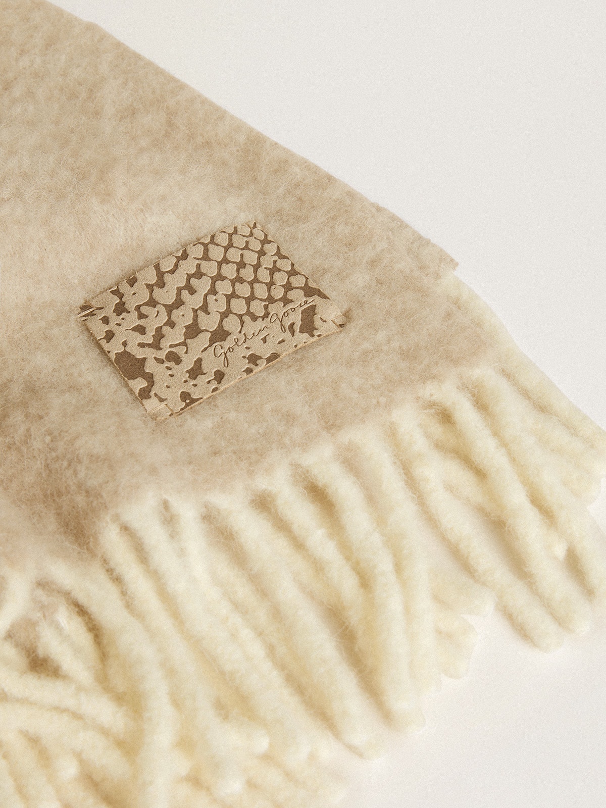 Golden Goose - CNY scarf in beige alpaca wool with fringe in 