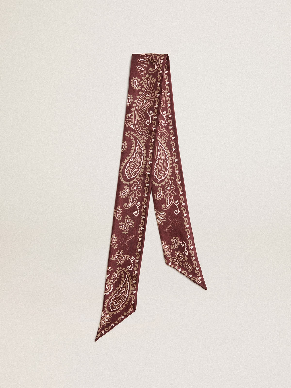 Golden Goose - Nastro in twill di seta color bordeaux con motivo paisley in 