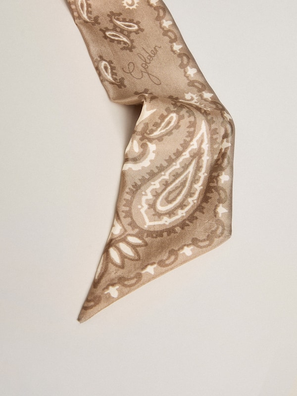 Golden Goose - Ribbon in dove-gray silk twill with paisley pattern in 