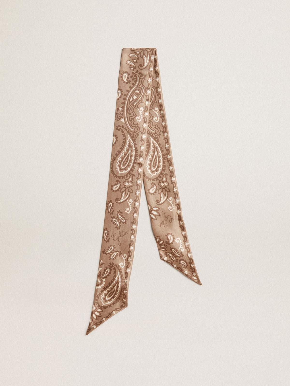 Golden Goose - Ribbon in dove-gray silk twill with paisley pattern in 