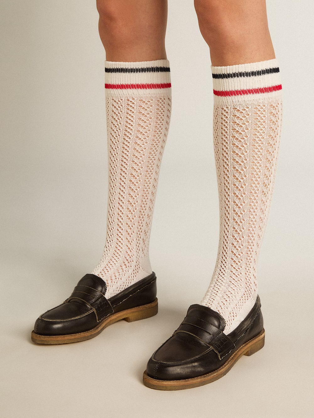 Golden Goose - Long ribbed socks in vintage white with two-tone stripes in 