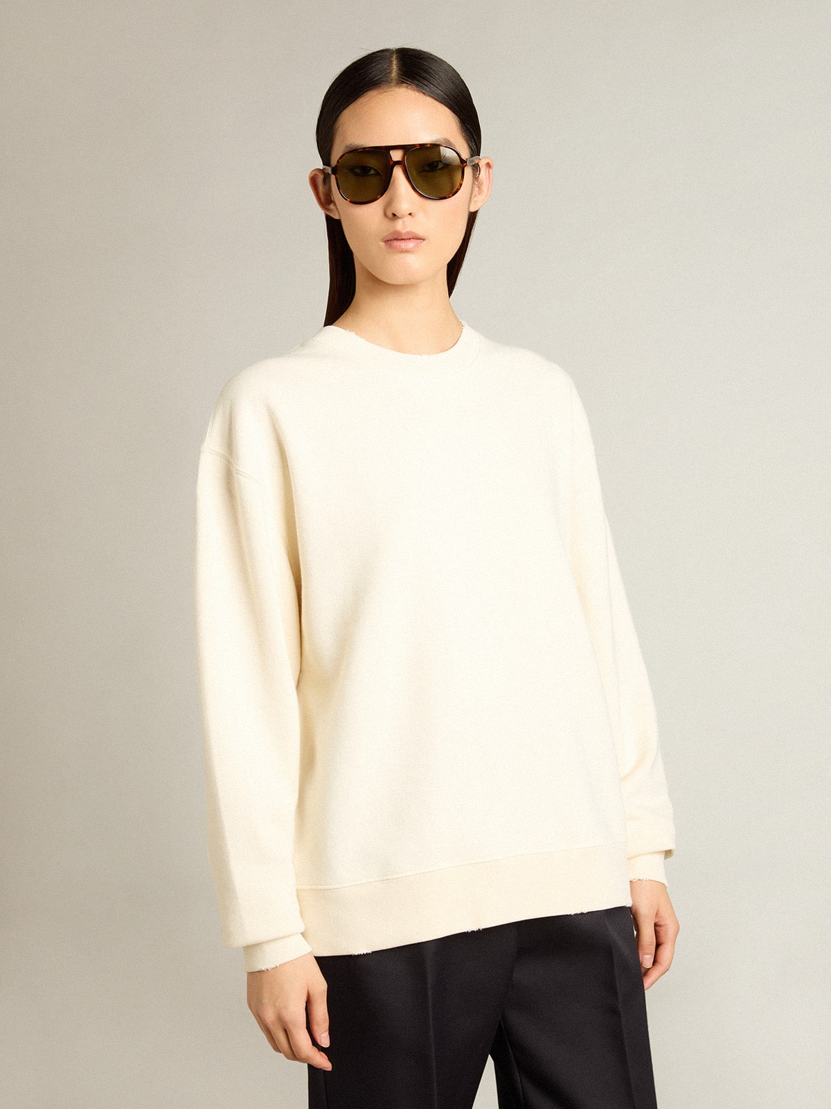 Golden Goose - Sweat-shirt blanc vieilli avec logo inversé dans le dos - Jersey Capsule in 