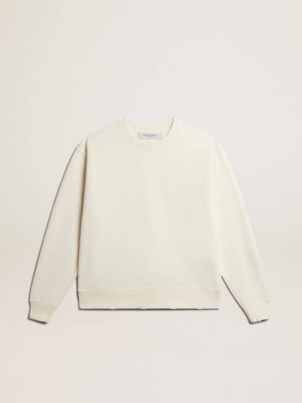 Golden Goose - Sweatshirt in aged white with reverse logo on the back - Asian fit in 