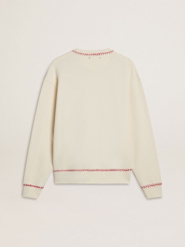 Golden Goose - CNY sweatshirt in worn-white cotton with red embroidery in 