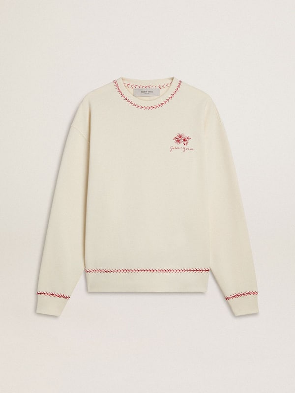 Golden Goose - CNY sweatshirt in worn-white cotton with red embroidery in 