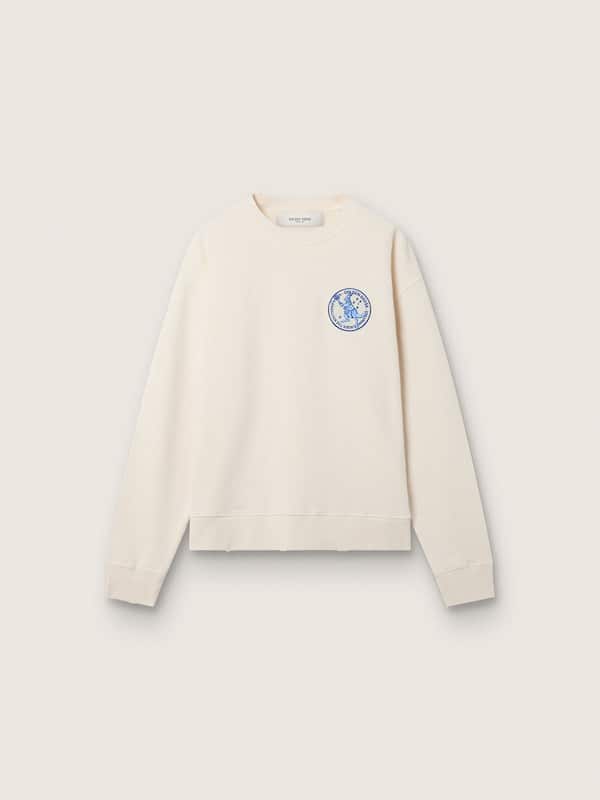 Tennis-inspired cream LTD sweatshirt with embroidered patch