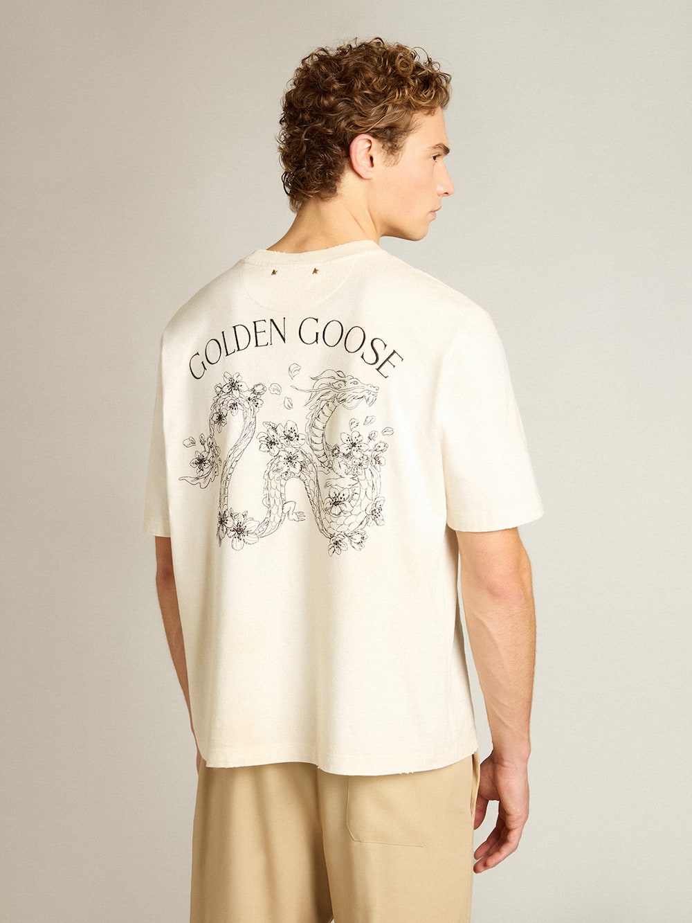 Golden Goose - T-Shirt CNY color bianco vissuto in 