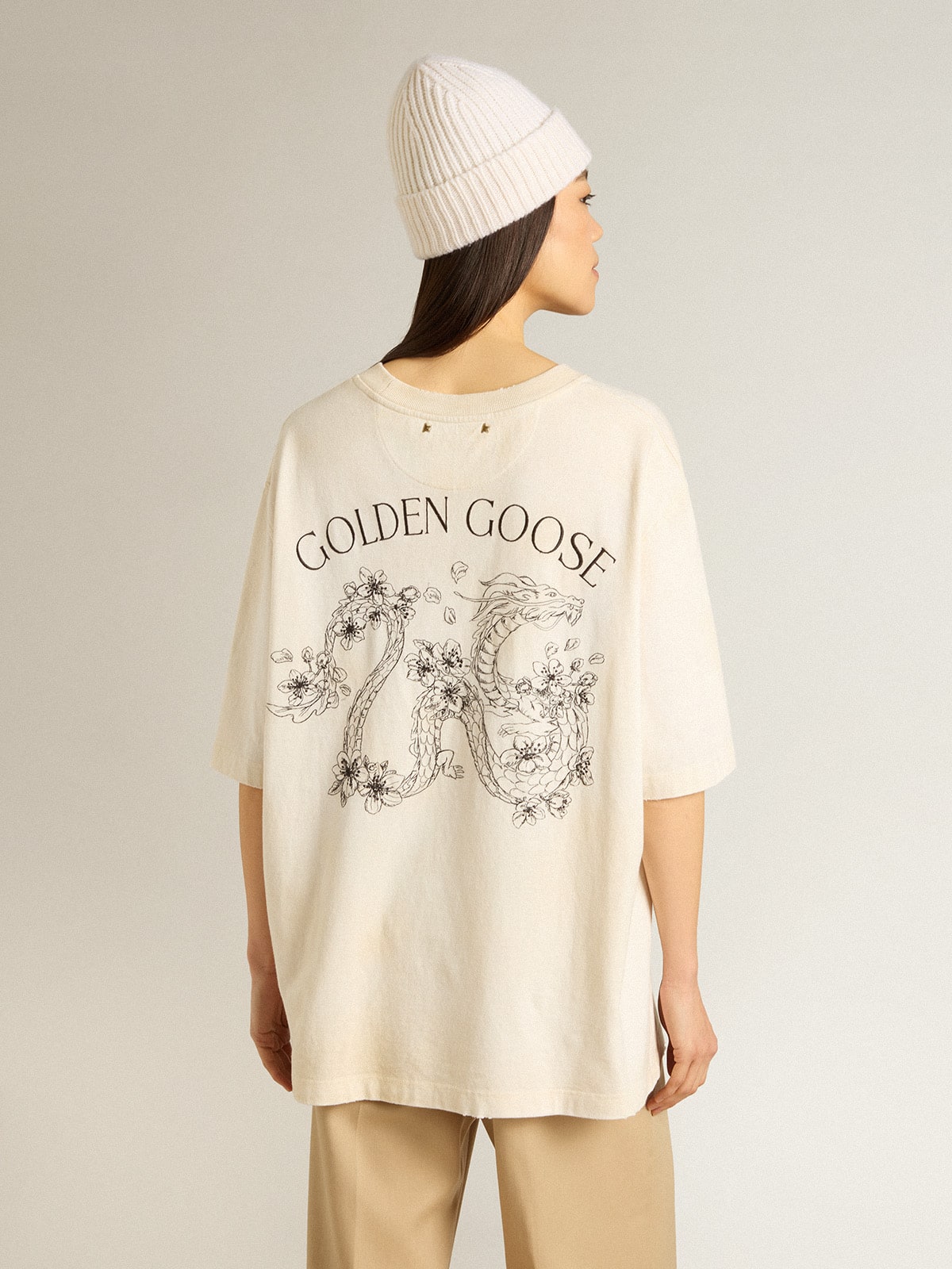 Golden Goose - Camiseta CNY color blanco envejecido in 