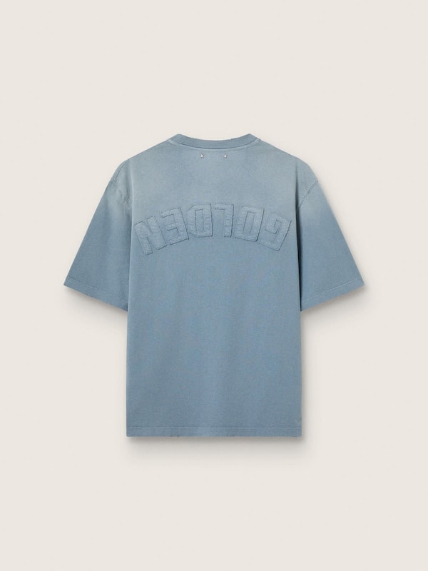 Golden Goose - T-shirt unisexe en coton bleu pastel avec imprim&eacute; invers&eacute; au dos in 