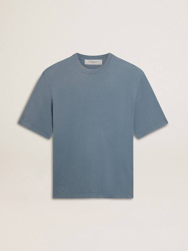 Golden Goose - Unisex cotton T-shirt in baby blue with reverse print on the back in 