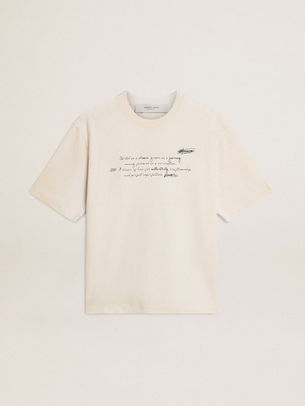 Golden Goose - Worn-white unisex T-shirt with printed lettering in 