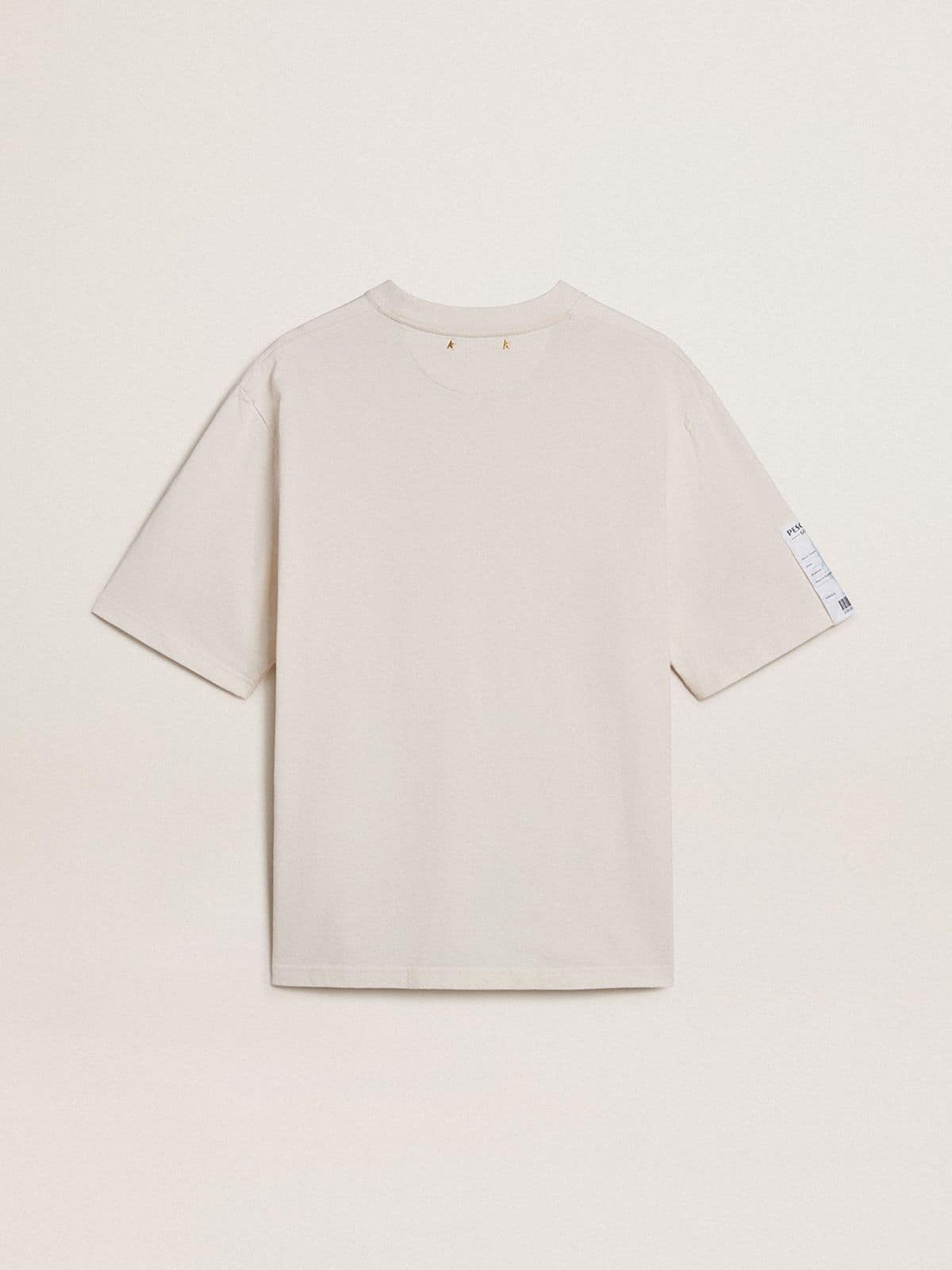Golden Goose - T-shirt Unisex bianca con stampa Mediterraneo e patch Pescheria Golden sulla manica in 