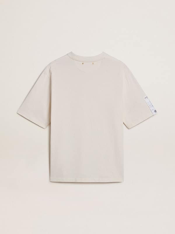 Golden Goose - White unisex T-shirt with Mediterranean print and Pescheria Golden patch on the sleeve in 