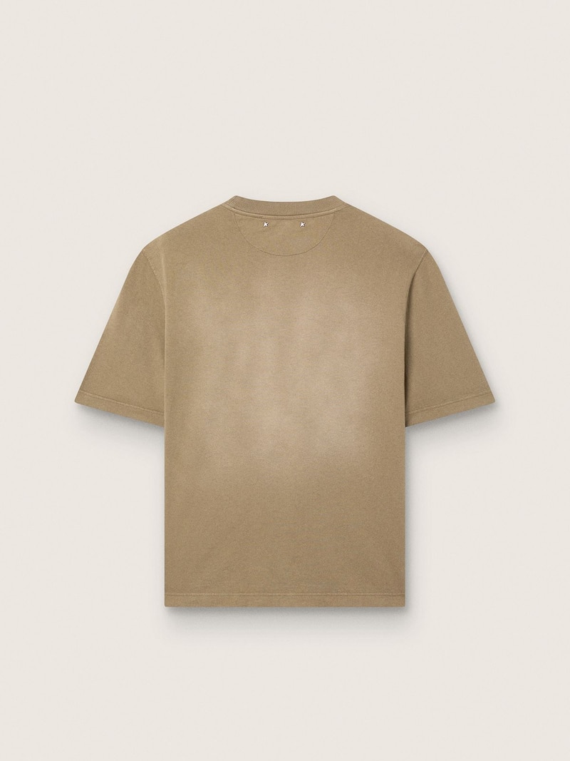 Golden Goose - Unisex-T-Shirt aus beigefarbenem Baumwolljersey mit gesticktem Logo in 