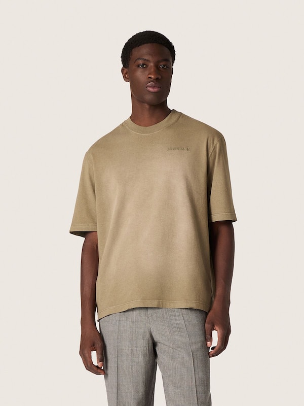 Golden Goose - Unisex T-shirt in beige cotton jersey with embroidered logo in 