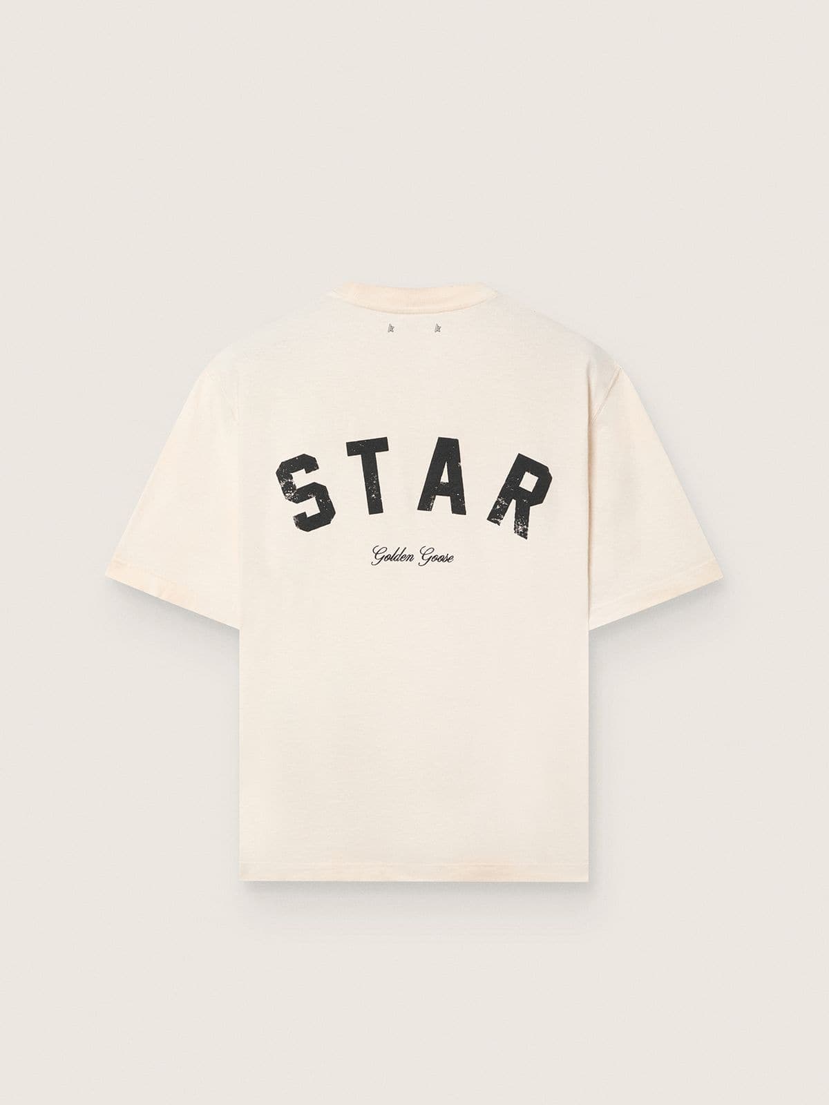 Camiseta unisex Star de algodón blanco vintage con estampado negro en la espalda